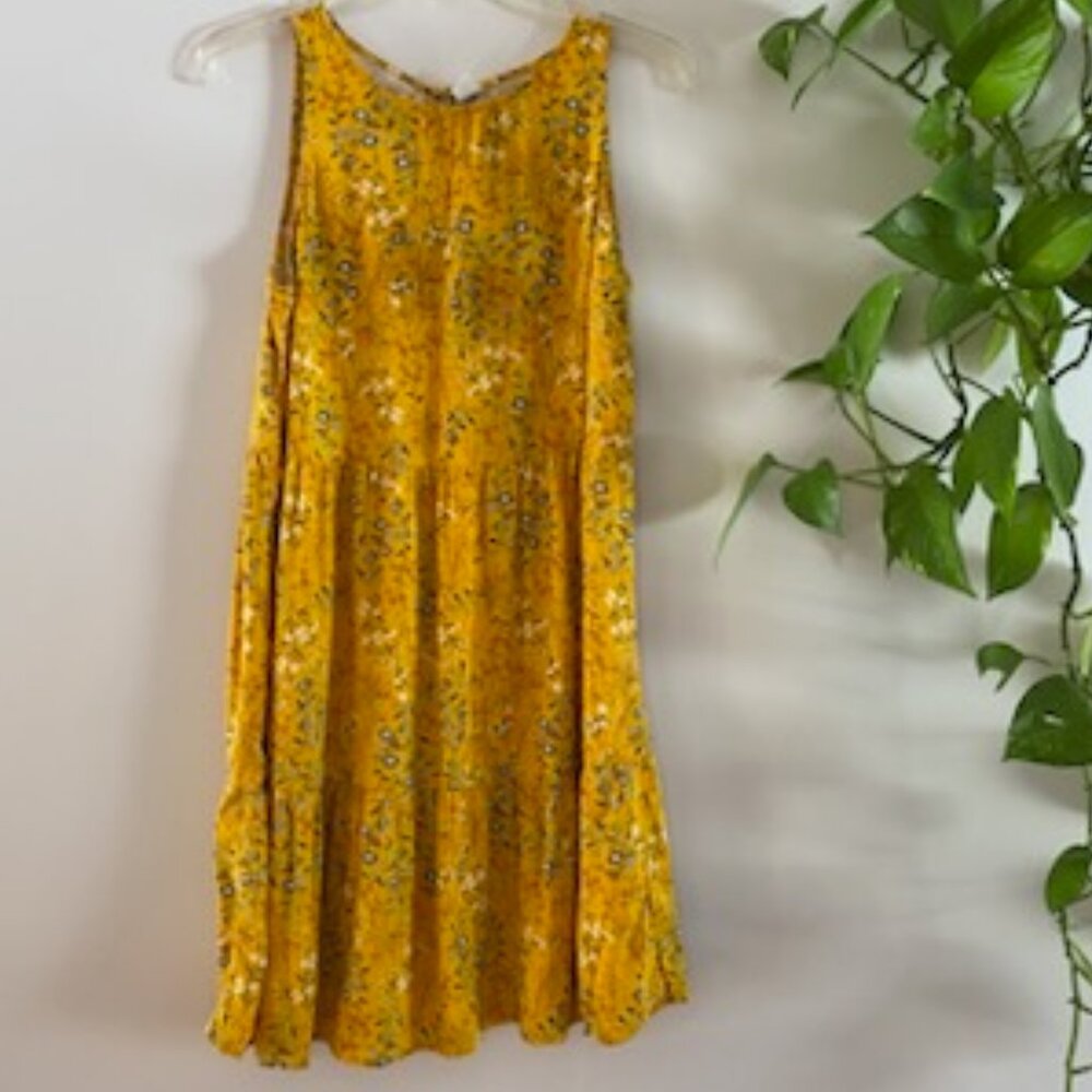 Old Navy Gold Blue Floral Sleeveless Dress Size S